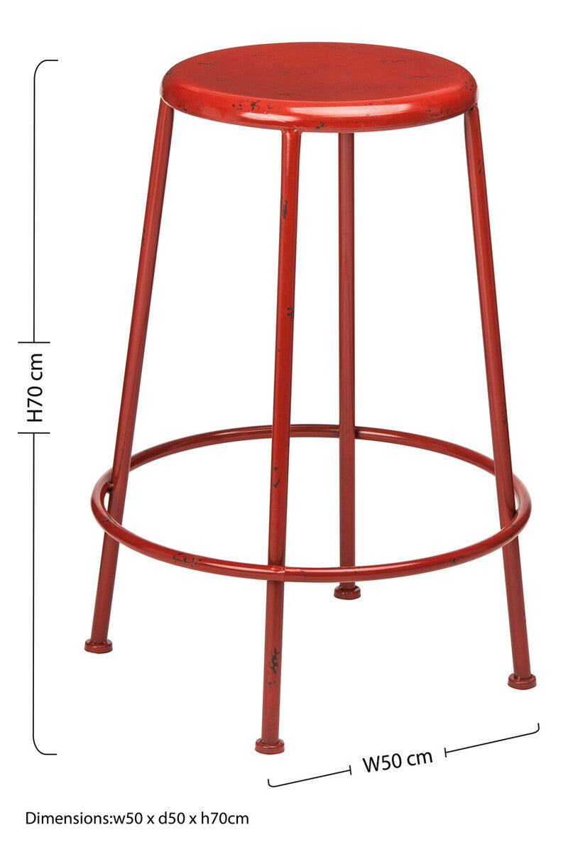 Orsina Artisan Red Metal Stool – Industrial Modern Kitchen Seating