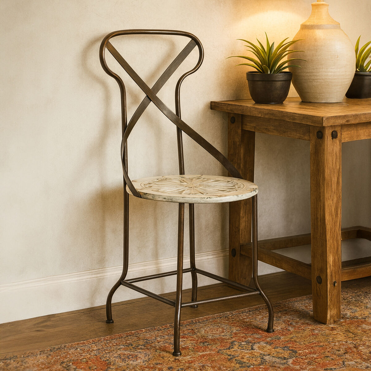 Orsina Artisan Cream Metal Dining Chair – Modern Industrial Seating