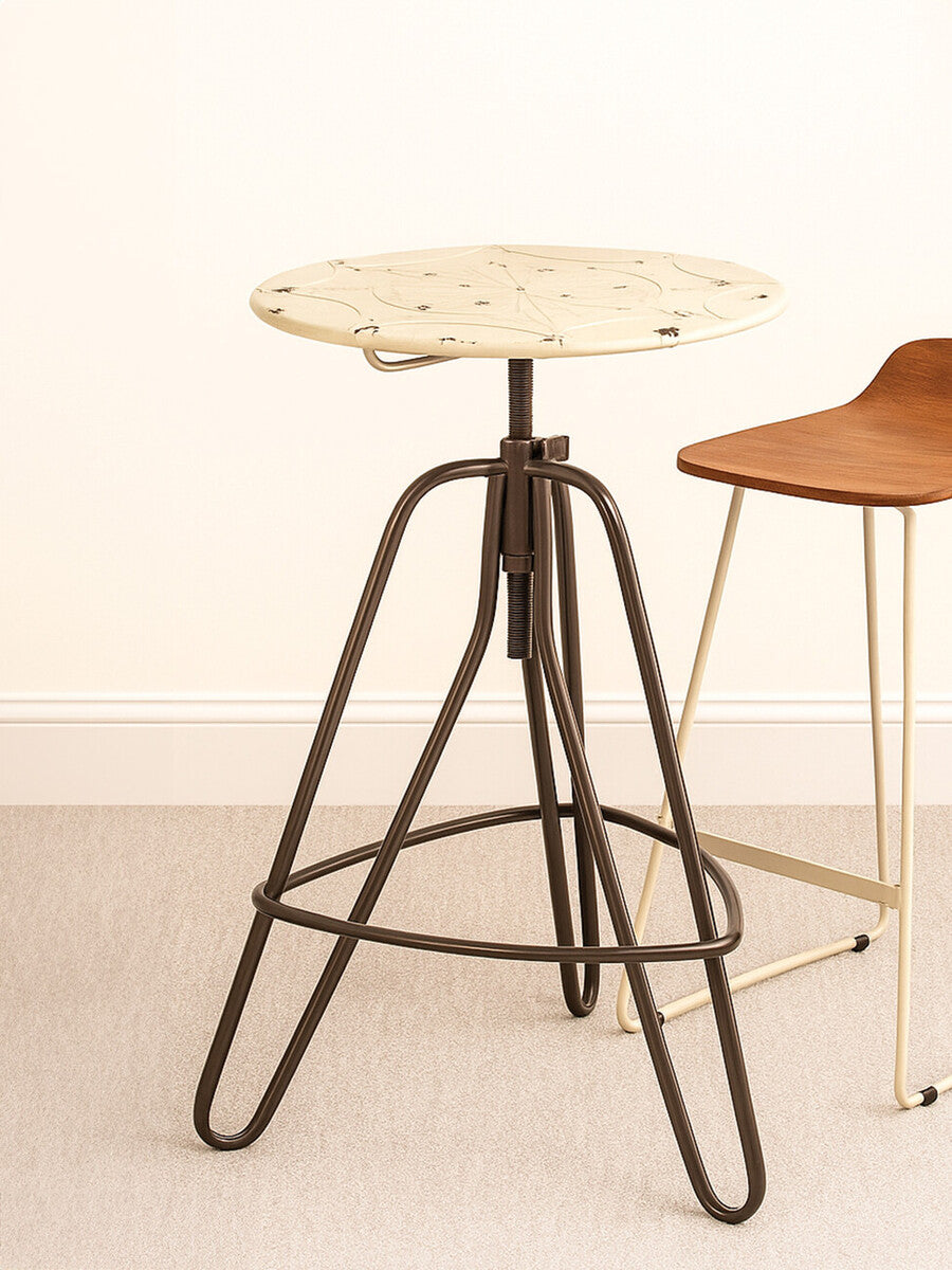 Orsina Artisan Cream Metal Bar Table – Adjustable Craftsman Style