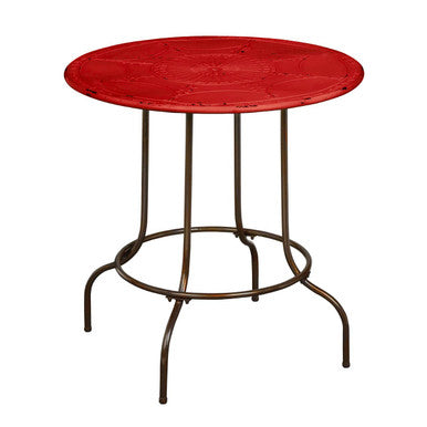 Orsina Artisan Red Metal Side Table – Distressed Craftsman Accent Table