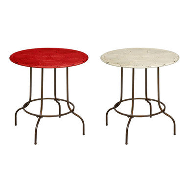 Orsina Artisan Red Metal Side Table – Distressed Craftsman Accent Table
