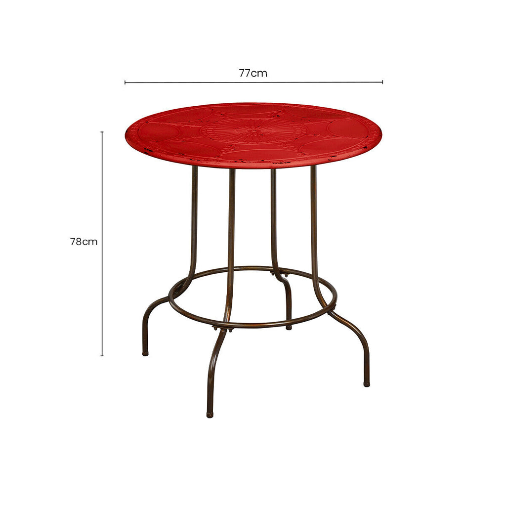 Orsina Artisan Red Metal Side Table – Distressed Craftsman Accent Table