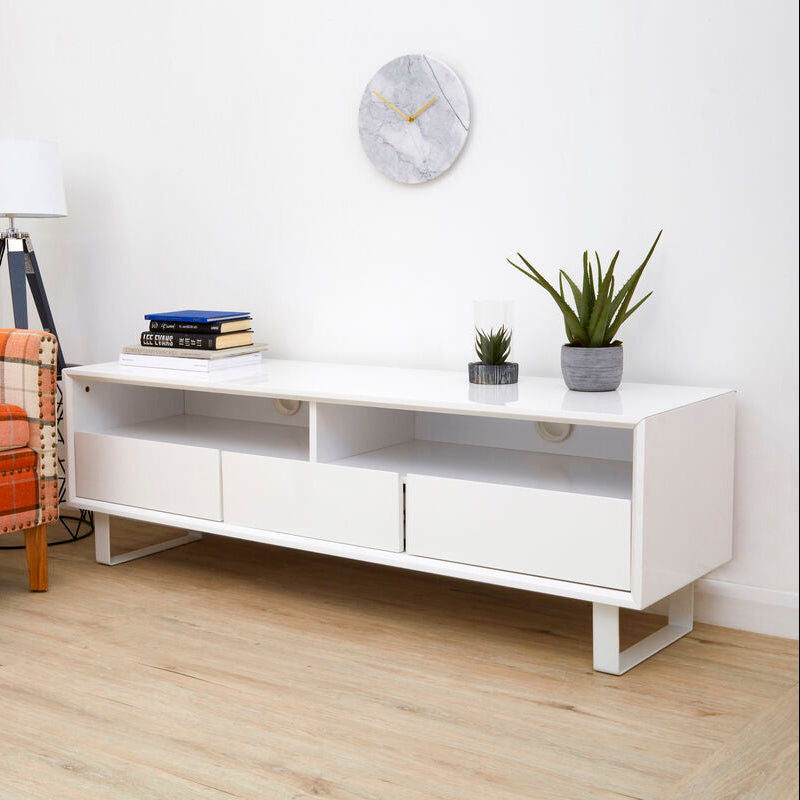 Orsina Moritz White High Gloss Media Cabinet – Modern 3-Drawer Console