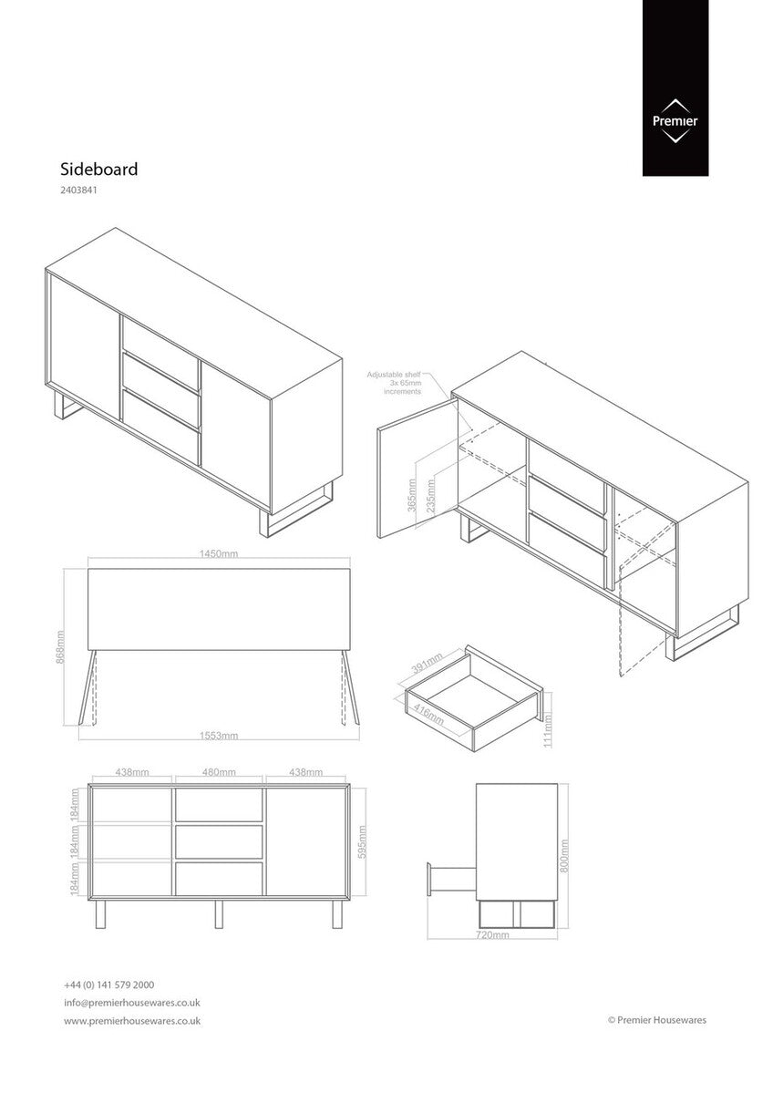 Orsina Moritz White High Gloss Sideboard – Modern Storage Cabinet