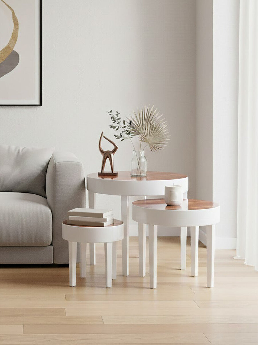 Orsina Moritz Nest of 3 Tables - White High Gloss & Pear Wood