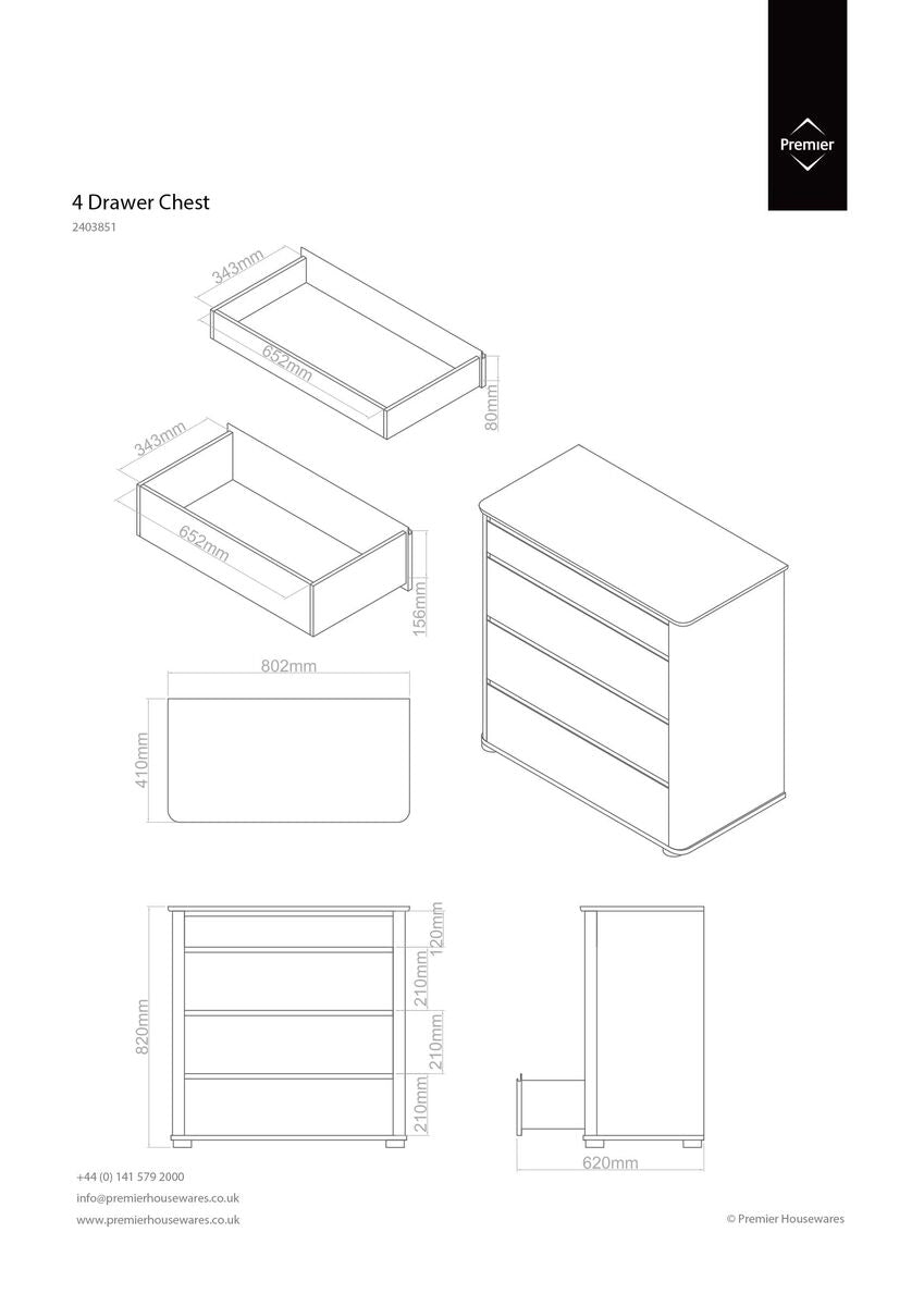 Orsina Moritz 4 Drawer Chest – Black High Gloss Modern Dresser