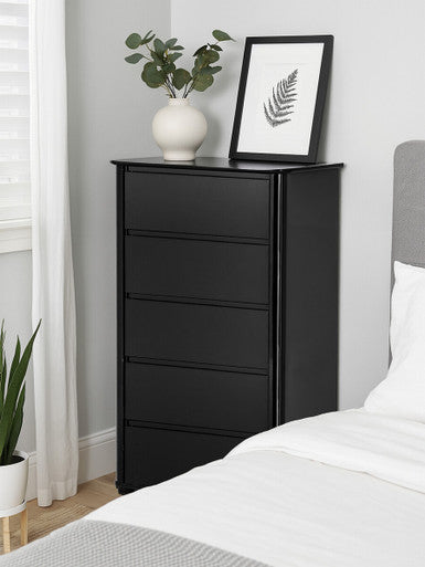 Orsina Moritz Black High Gloss 5 Drawer Chest – Modern Vertical Dresser
