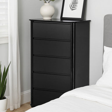 Orsina Moritz Black High Gloss 5 Drawer Chest – Modern Vertical Dresser