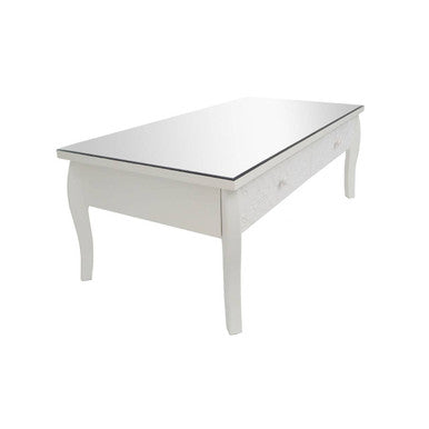 Orsina Chamonix White Coffee Table – Glass Top with 2 Drawers