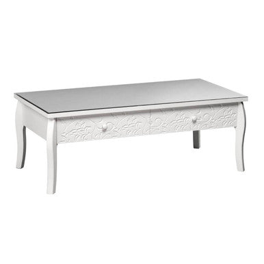 Orsina Chamonix White Coffee Table – Glass Top with 2 Drawers