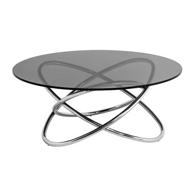Orsina Cassy Coffee Table – Round Smoked Glass & Stainless Steel