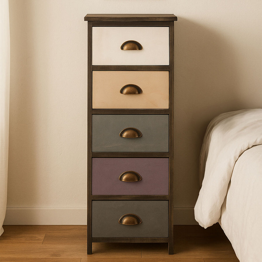 Orsina Urban Loft 5-Drawer Chest – Rustic Timber Tallboy Dresser