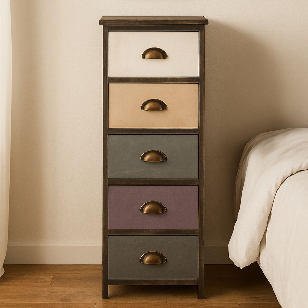 Orsina Urban Loft 5-Drawer Chest – Rustic Timber Tallboy Dresser