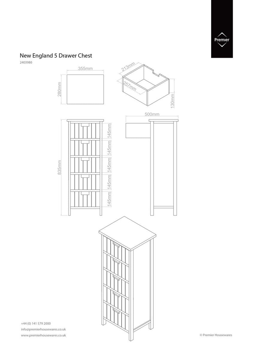 Orsina New England White 5-Drawer Chest | Coastal Bedroom Dresser