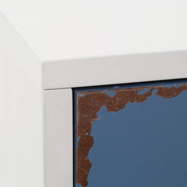 Orsina Alchemy Side Table – White and Blue Wooden Bedside Table