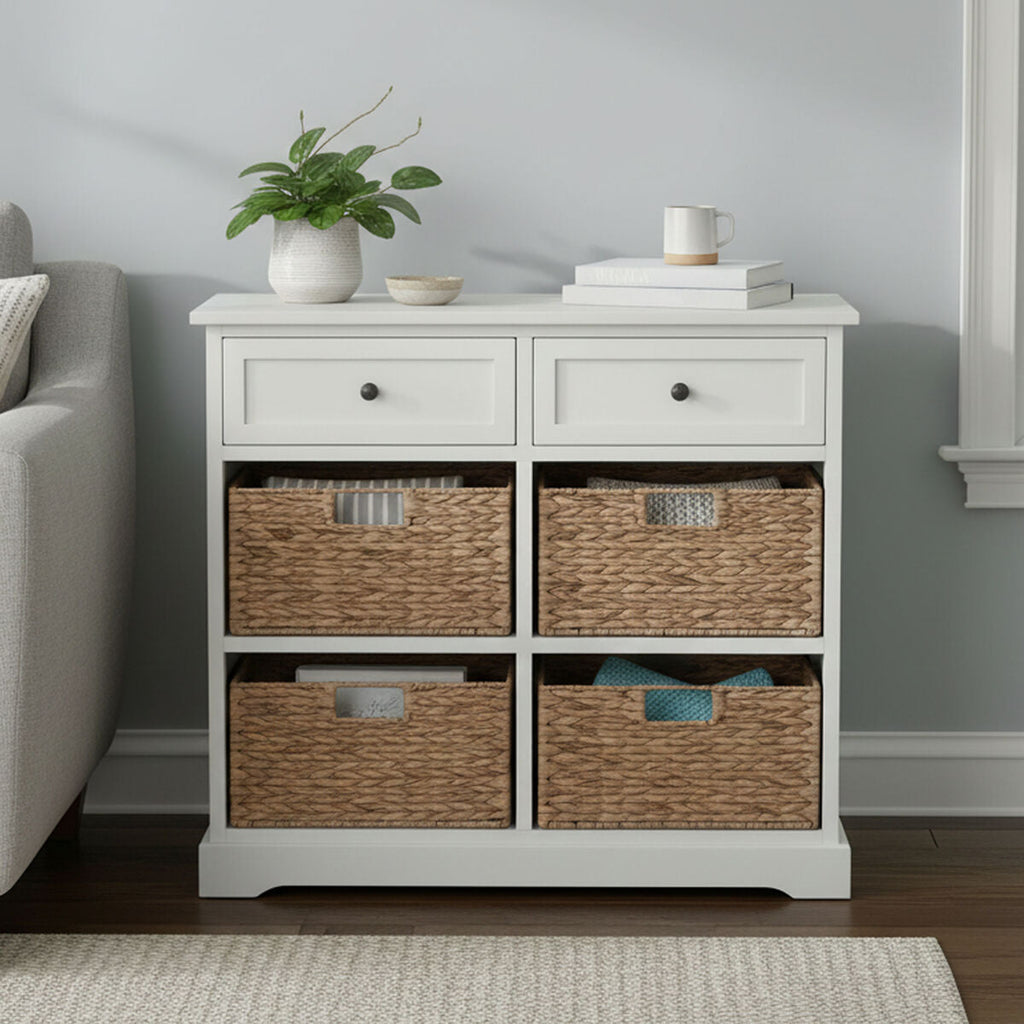 Orsina Vermont Ivory 2 Drawer 4 Basket Storage Cabinet – Painted Wood