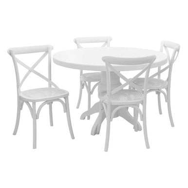 Orsina Vermont Round Dining Table and 4 Chairs Set | White Wash