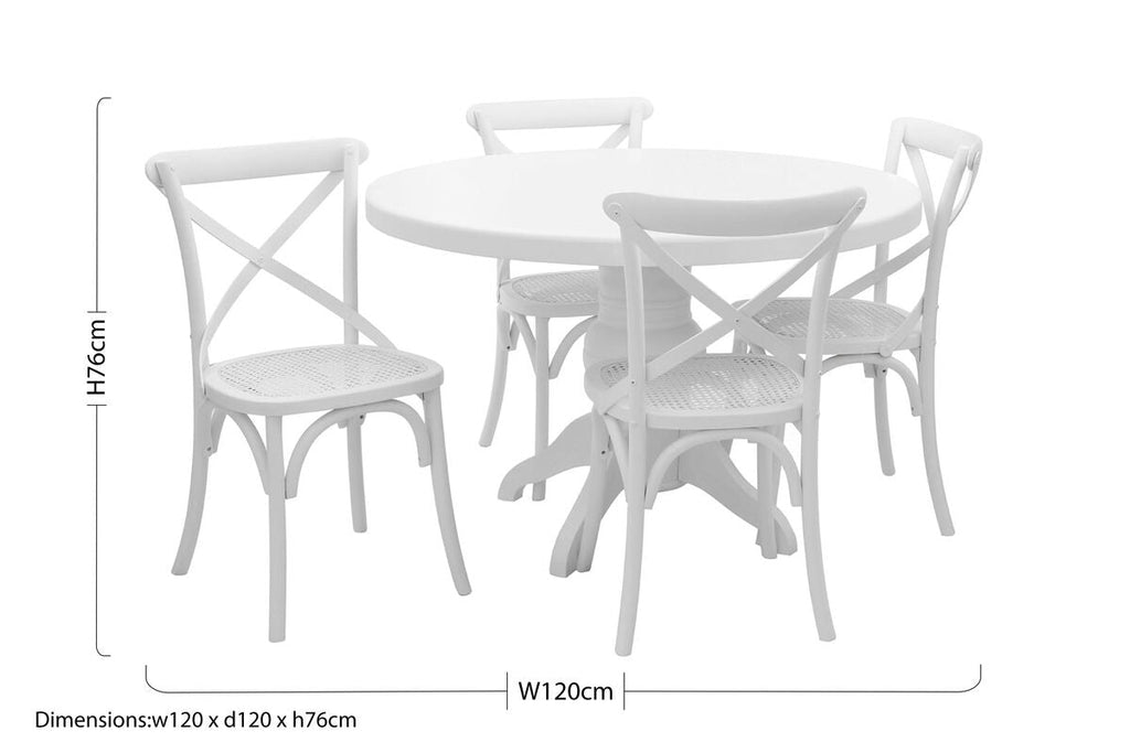 Orsina Vermont Round Dining Table and 4 Chairs Set | White Wash