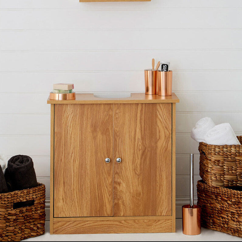 Orsina Portland Oak Veneer Under Sink Cabinet – Modern Bathroom Storage