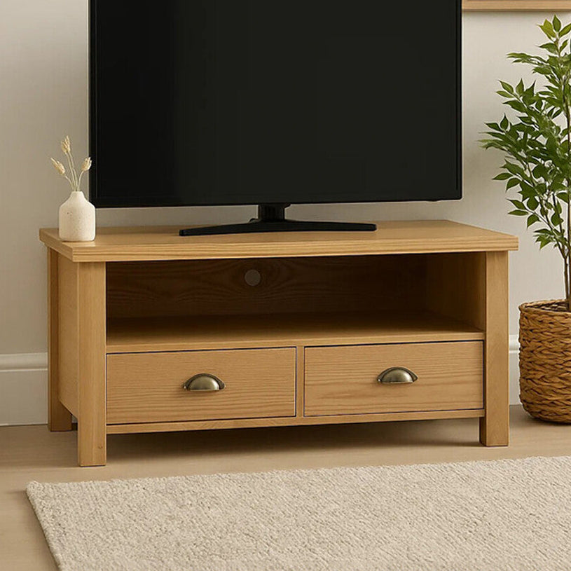 Orsina Westbury Media Unit – Natural Oak Grain TV Stand with Drawers