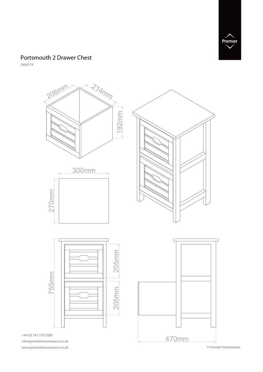 Orsina Portsmouth 2 Drawer Chest – White and Natural Wood Nightstand