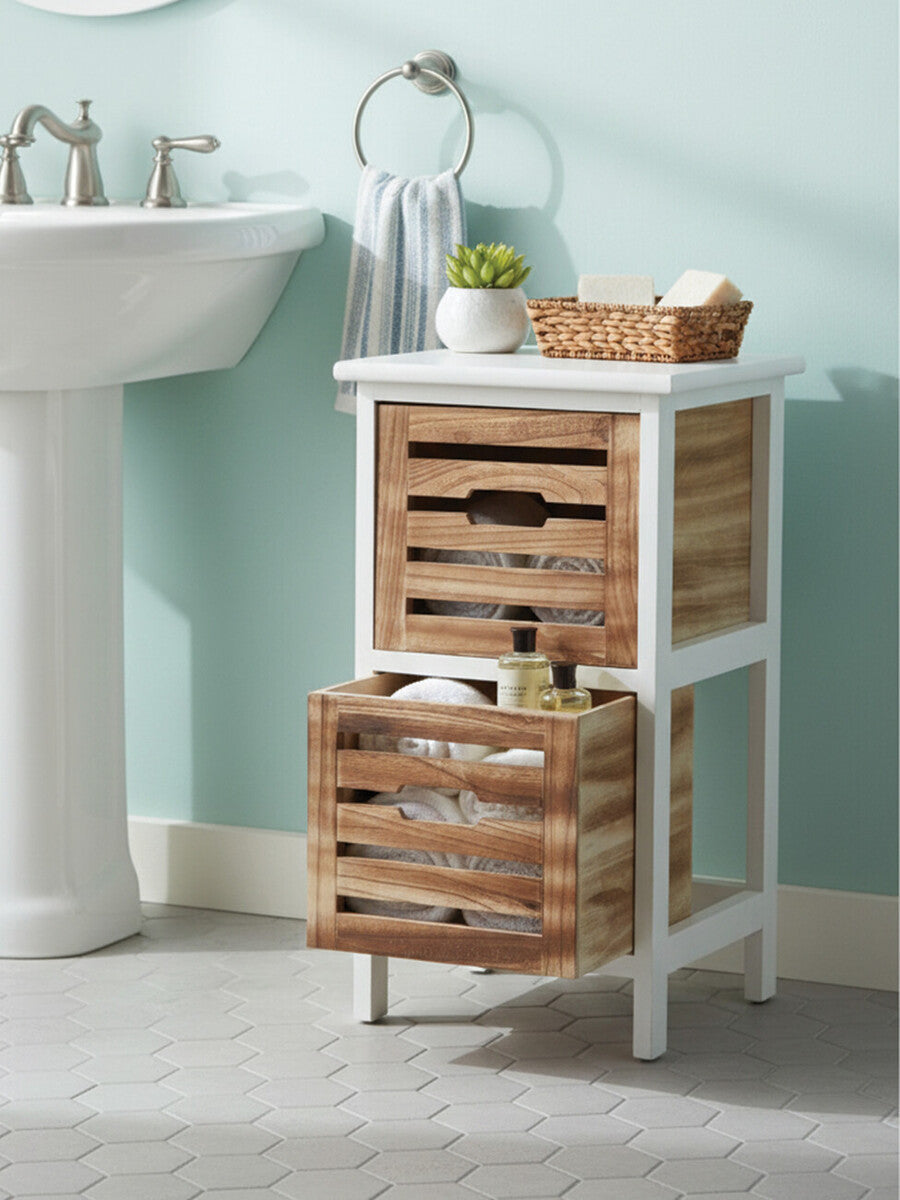 Orsina Portsmouth 2 Drawer Chest – White and Natural Wood Nightstand