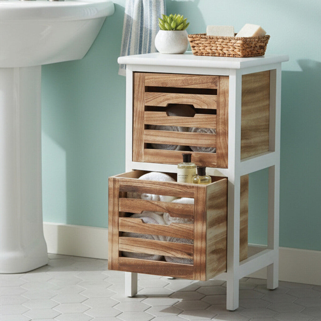 Orsina Portsmouth 2 Drawer Chest – White and Natural Wood Nightstand