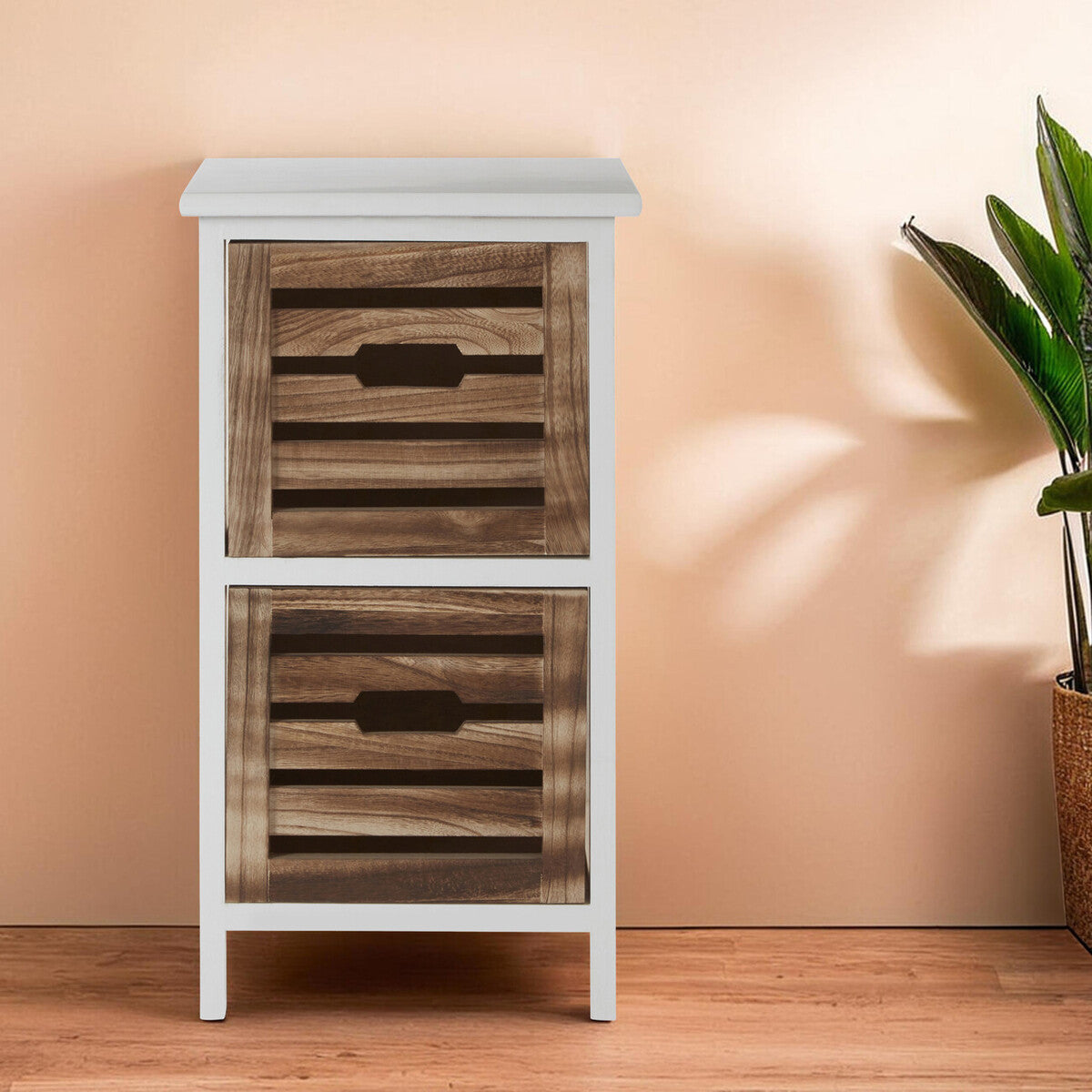 Orsina Portsmouth 2 Drawer Chest – White and Natural Wood Nightstand