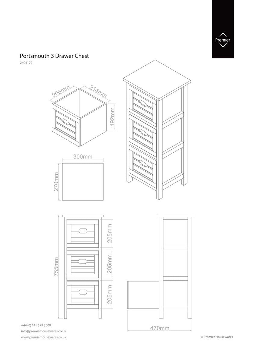 Orsina Portsmouth 3 Drawer Chest – White & Natural Wood Storage