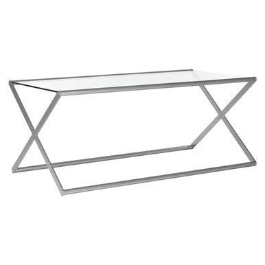 Orsina Roma Rectangular Glass Coffee Table | Satin Nickel Metal Frame