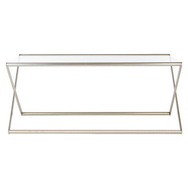 Orsina Roma Rectangular Glass Coffee Table | Satin Nickel Metal Frame