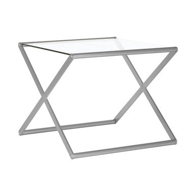 Orsina Roma Side Table – Clear Tempered Glass & Satin Nickel Metal