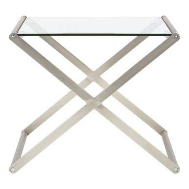 Orsina Roma Side Table – Clear Tempered Glass & Satin Nickel Metal