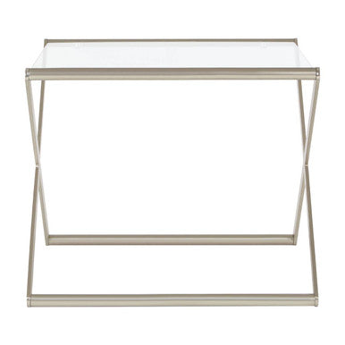 Orsina Roma Side Table – Clear Tempered Glass & Satin Nickel Metal
