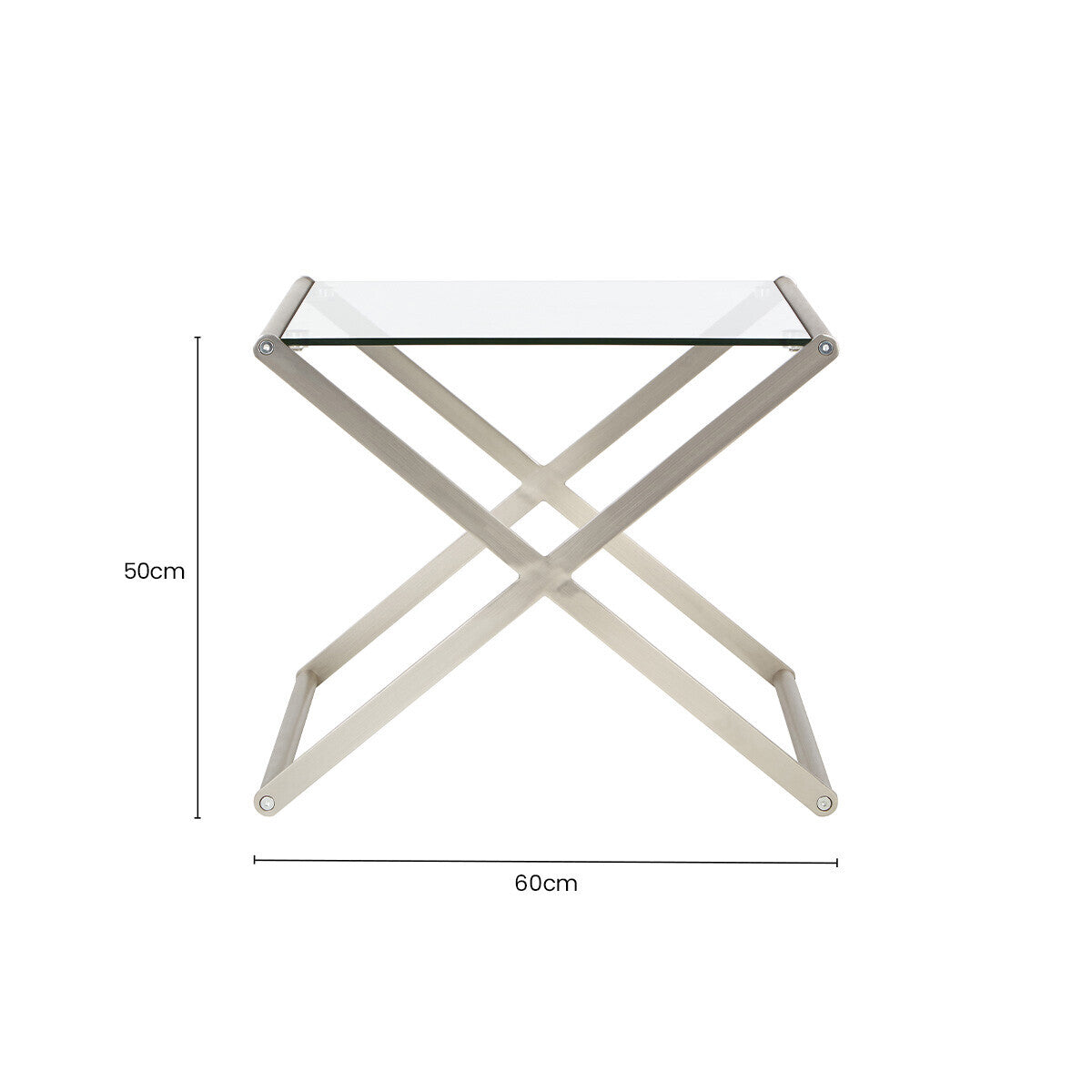 Orsina Roma Side Table – Clear Tempered Glass & Satin Nickel Metal