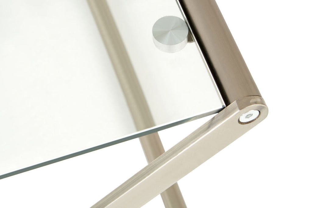 Orsina Roma Side Table – Clear Tempered Glass & Satin Nickel Metal