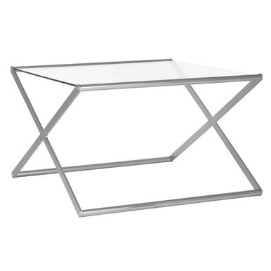 Orsina Roma Square Coffee Table – Tempered Glass & Satin Nickel