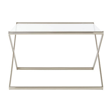 Orsina Roma Square Coffee Table – Tempered Glass & Satin Nickel