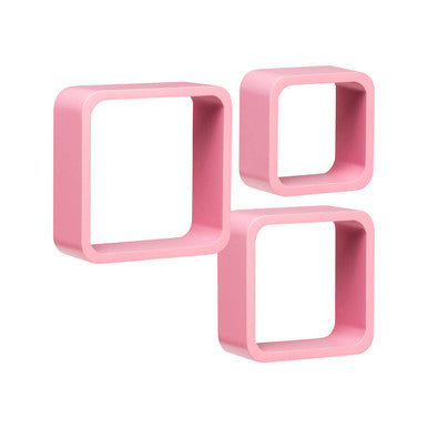 Orsina Pink MDF Wall Cubes – Set of 3 Floating Shelves for Kids Room