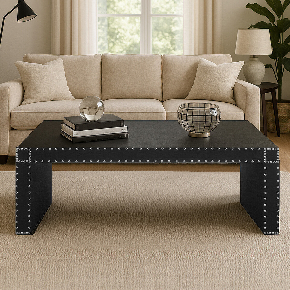 Orsina Sloane Coffee Table – Silver Stud Detail Modern Accent Table