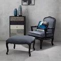 Orsina Rococo Grey Velvet Accent Chair and Footstool Set | Lounge Seating