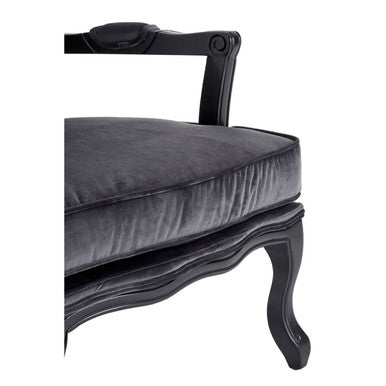 Orsina Rococo Grey Velvet Accent Chair and Footstool Set | Lounge Seating