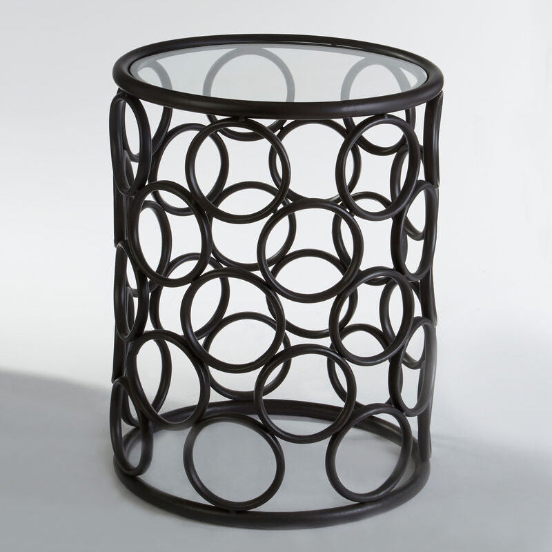 Orsina Antalya Round Side Table – Black Glass Top Modern End Table