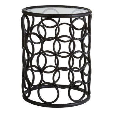 Orsina Antalya Round Side Table – Black Glass Top Modern End Table