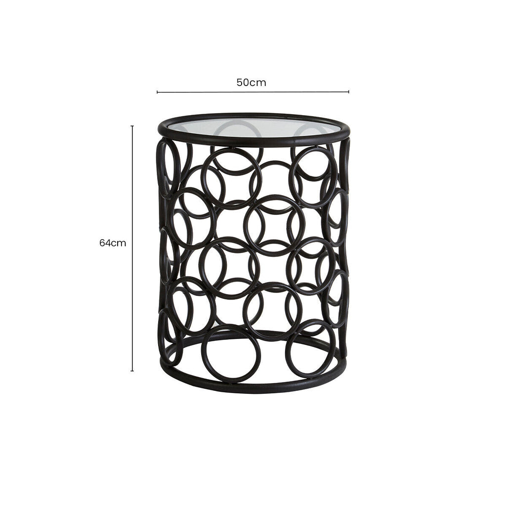 Orsina Antalya Round Side Table – Black Glass Top Modern End Table