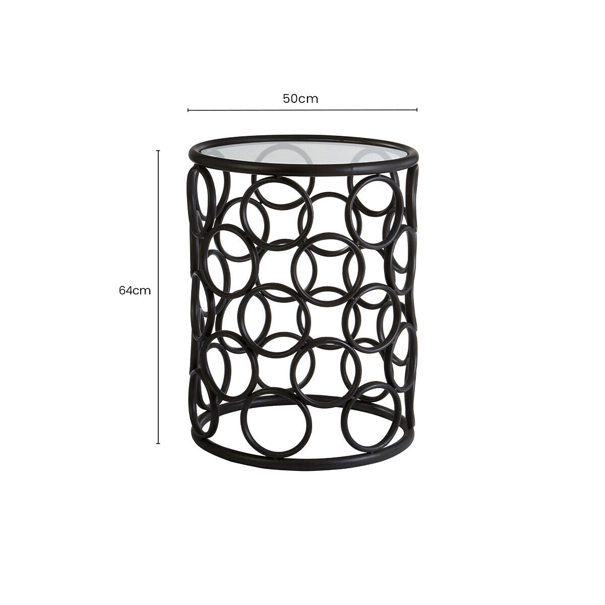 Orsina Antalya Round Side Table – Black Glass Top Modern End Table