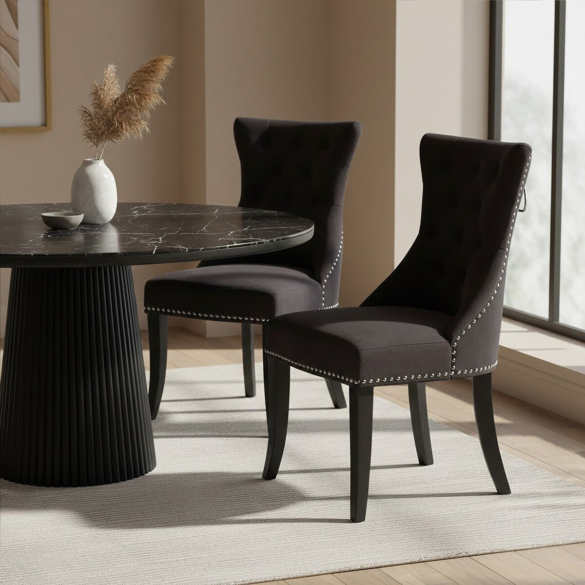 Orsina Regents Park Black Cotton Velvet Dining Chair – Modern Luxury
