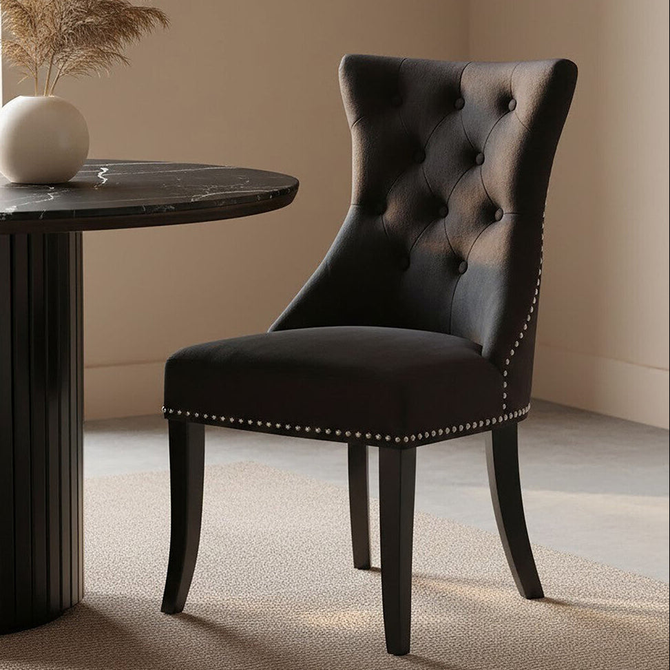 Orsina Regents Park Black Cotton Velvet Dining Chair – Modern Luxury