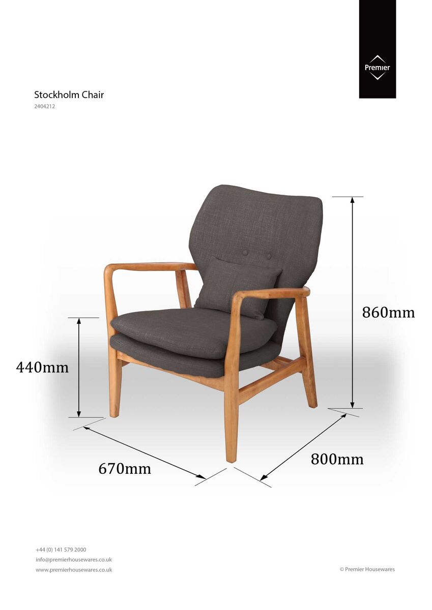 Orsina Stockholm Grey Accent Chair | Mid-Century Birchwood Armchair