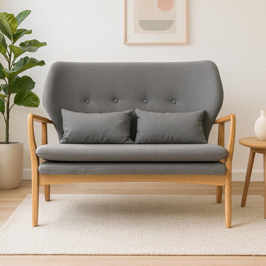 Orsina Stockholm 2-Seater Grey Sofa | Birchwood Frame Nordic Couch